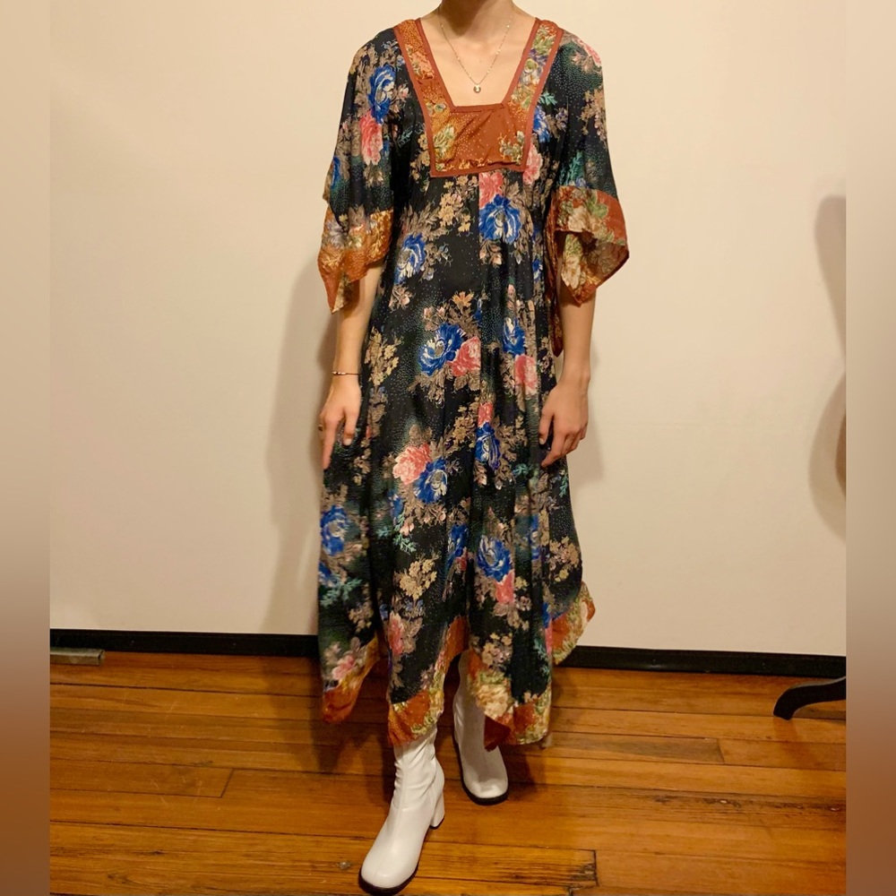 SOLD Beautiful Multicolored BoHo Style Maxi Dress with Handkerchief Hemline.